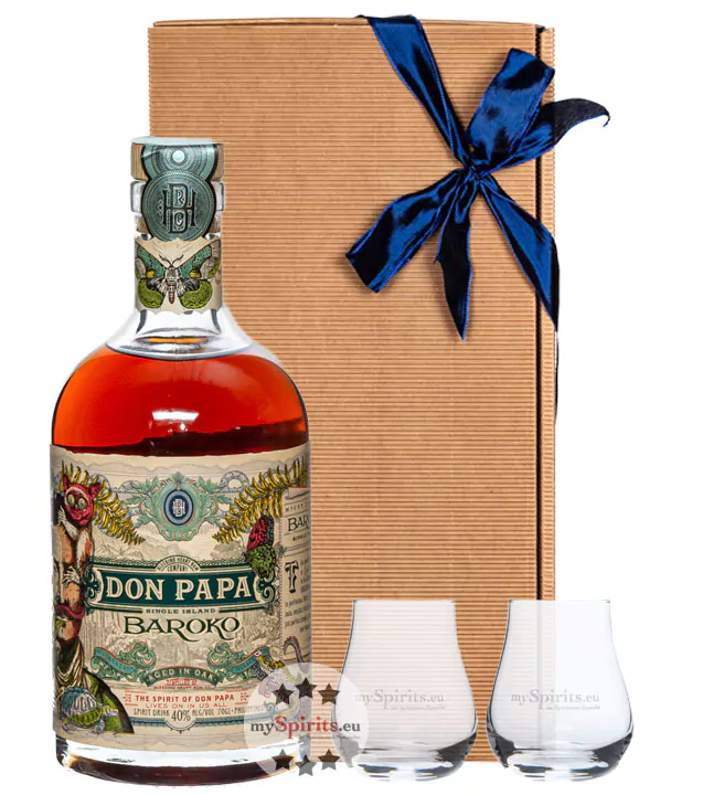 geschenk set don papa baroko 07 liter 2x nosing glas - Die Welt der Weine