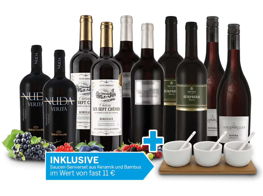 013513 Best of Rotwein Entdeckerpaket inkl Saucen Servierset l - Die Welt der Weine