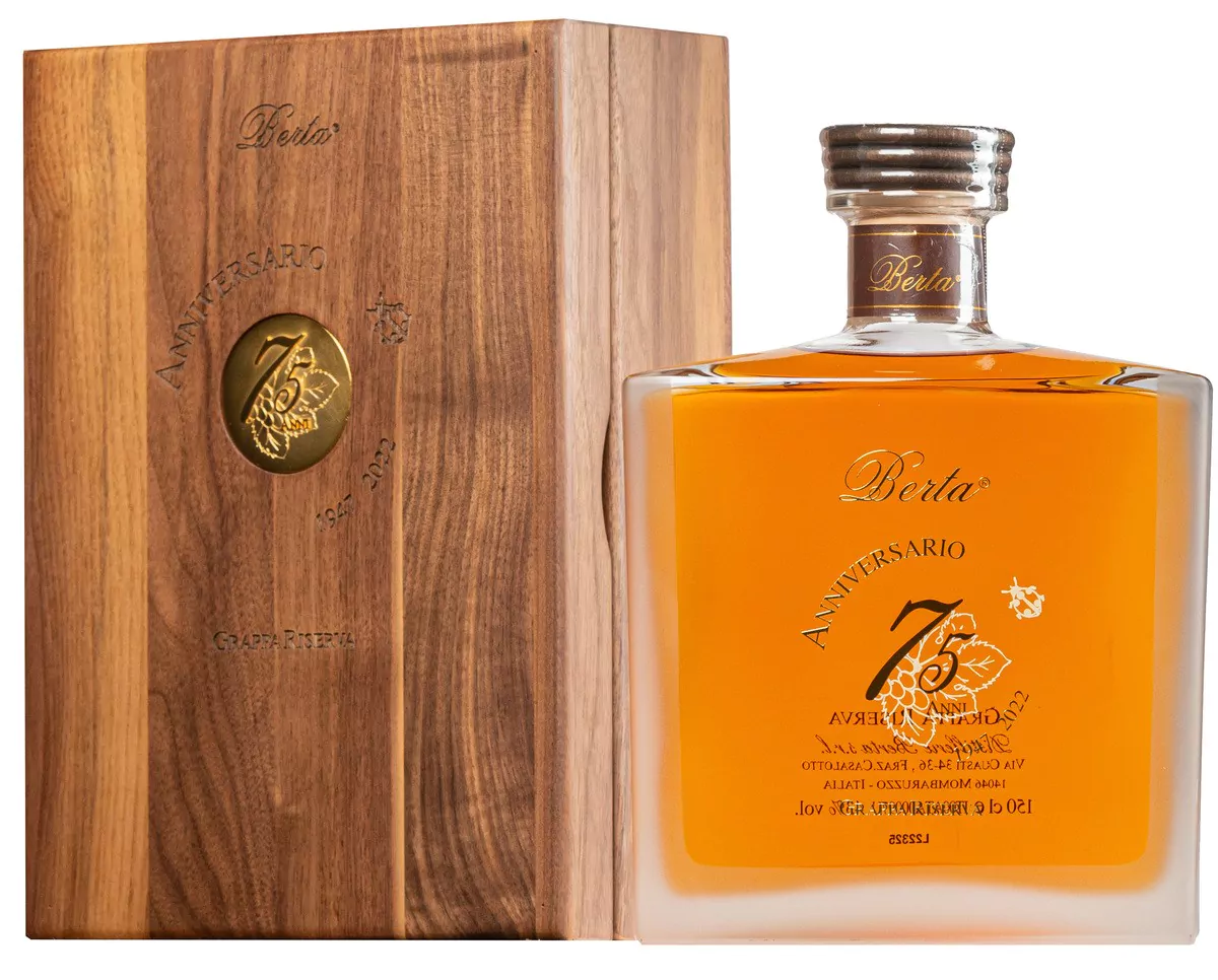 berta grappa riserva anniversario 75 1 5 l magnum in holzkiste 10 - Die Welt der Weine