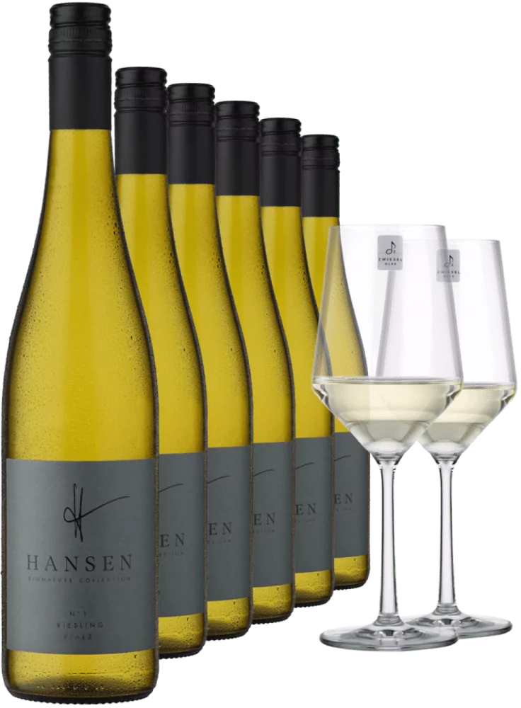 2022 HANSEN Signature Collection N°1 Riesling im 6er Vorratspaket inkl. 2er Set Zwiesel Glaeser PURE - Die Welt der Weine