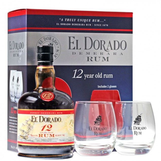 635900 el dorado rum 12 jahre set mit 2 glaesern 14054 - Die Welt der Weine