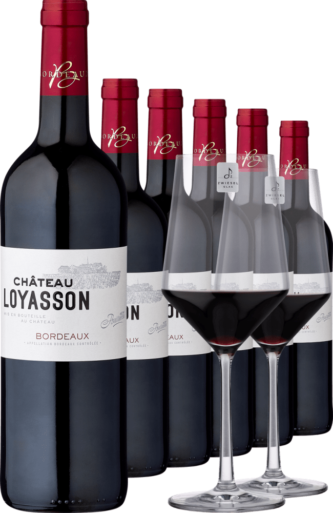 2021 Chateau Loyasson Rouge im Vorratspaket inkl. 2er Set Zwiesel Glas PURE - Die Welt der Weine