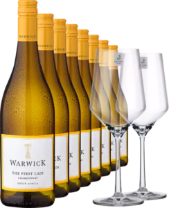 2021 WWarwick Estate The First Chardonnay im 8er Vorratspaket inkl. 2er Set Zwiesel Glas PURE - Die Welt der Weine