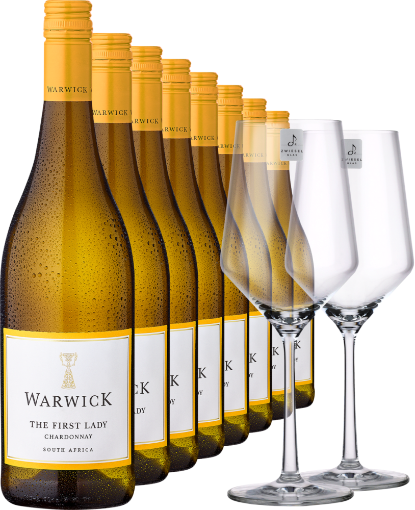 2021 WWarwick Estate The First Chardonnay im 8er Vorratspaket inkl. 2er Set Zwiesel Glas PURE - Die Welt der Weine