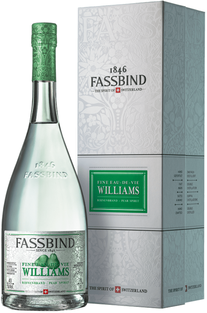 Fassbind Eau de Vie Williams in Geschenkverpackung - Die Welt der Weine