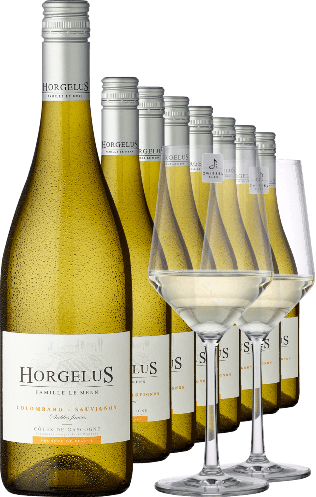 Horgelus Blanc im 8er Vorratspaket inkl. 2er Set Zwiesel Glas PURE - Die Welt der Weine