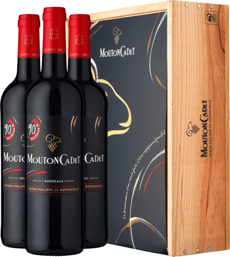 2020 Rothschild Mouton Cadet Rouge 90e Millesime – 3 Flaschen in der Holzkiste 1 - Die Welt der Weine