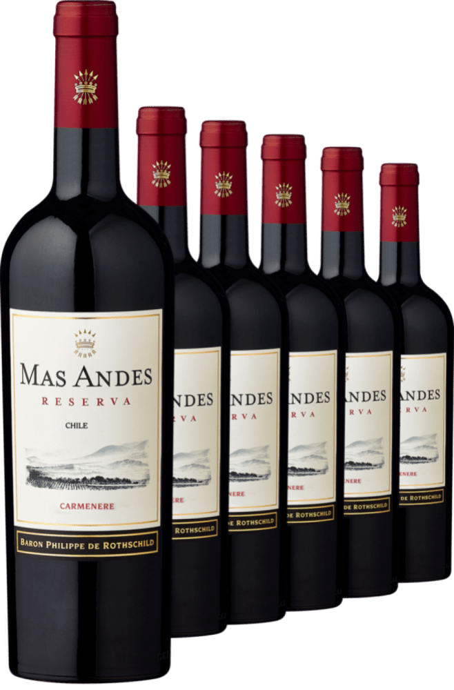 6er Vorratspaket Rothschild Mas Andes Reserva Carmenere Chile GRATIS Kellnermesser - Die Welt der Weine